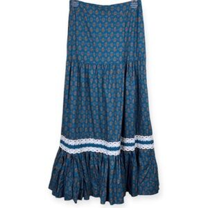 Luna Moon Peasant Tiered Maxi Skirt S Crochet Ruffled Teal Cottagecore Boho